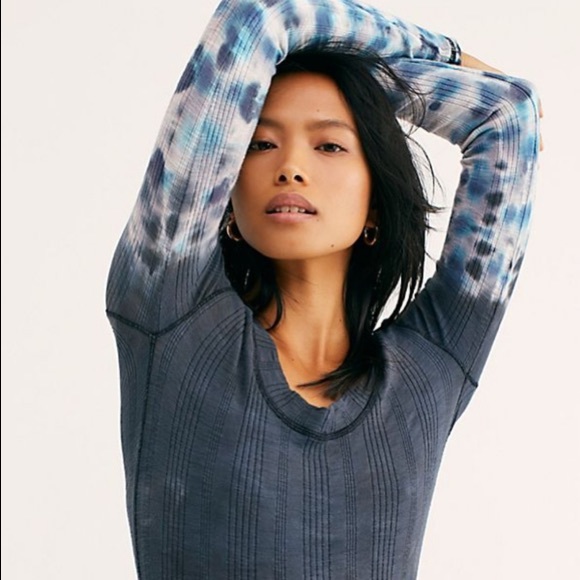 Free People Tops - 🌸 FREE PEOPLE Big Sur Blue Tie-Dye Long Sleeve Top Thermal Blue We The Free S